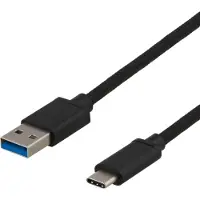 Deltaco Laddningskabel USB-A till USB-C, 0,25 m, svart