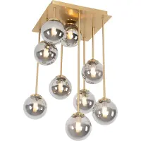 QAZQA Modern taklampa guld 9-ljus med rökglas - Aten