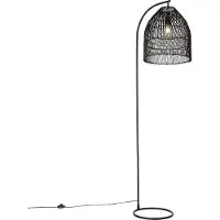 QAZQA Rustik golvlampa svart med rotting - Sam