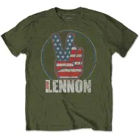 Ginza.se John Lennon: Unisex T-Shirt/Peace Fingers US Flag (Military Green) (Small)