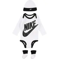Nike Gåvoset - Tofflor/Mössa/Body l/ä - Futura - Vit m. Svart - - 0-6 mån - Body L/Ä