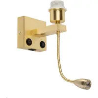 QAZQA Art Deco vägglampa guld med USB och flexibel arm - Brescia Combi