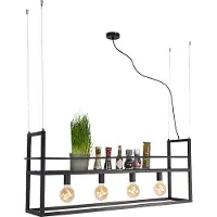 QAZQA Industriell pendellampa svart med hylla stor 4 lampor - Cage Rack