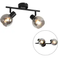 QAZQA Art Deco taklampa svart med rökglas 2-ljus - Vidro
