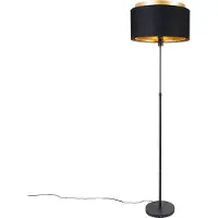 QAZQA Modern golvlampa svart med guld dubbelskärm - Parte