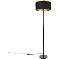 QAZQA Modern golvlampa svart med skärm svart med guld - Simplo