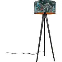 QAZQA Golvlampa Tripod svart med skärm påfågel 50 cm - Tripod Classic