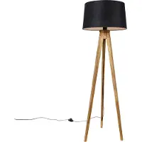 QAZQA Rustik stativlampa vintage trä med linneskärm svart 45 cm - Tripod Classic