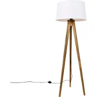 QAZQA Rustik tripod vintage trä med vit linneskärm 45 cm - Tripod Classic