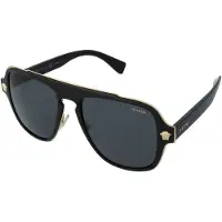 Versace Aviator Mens Black Grey Polarized Solglasögon
