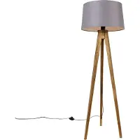 QAZQA Rustik stativlampa vintage trä med linneskärm mörkgrå 45 cm - Tripod Classic