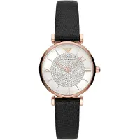 Giorgio Armani Damklocka - - AR11387 - Kvarts - Svart läder - Vattentät 3 bar
