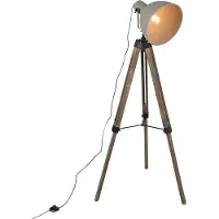QAZQA Smart industriell golvlampa trä med grå inkl WiFi A60 - Laos