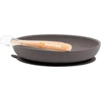 Nattou Middagsset - Silikon - 2 Delar - Aubergine/Peach - - One Size - Middagsset