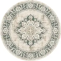 FRAAI Rund vintage matta | Spring Medaillon gräddvit/grön | Ø 280 cm | Polypropen | Medaljong | Rund | Låg lugg