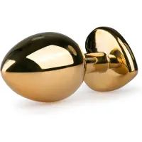 EasyToys - analplugg metall med rosa sten - guld 3 cm