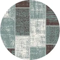 FRAAI Rund patchwork matta | Spring Patchwork grön/grå | Ø 100 cm | Polypropen | Lappteknik | Rund | Låg lugg