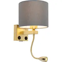 QAZQA Art Deco vägglampa guld med USB och grå skärm - Brescia