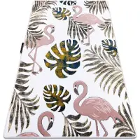 Rugsx Matta PETIT GARDEN FLAMINGOS MONSTERA LÖV grädde 140x190 cm