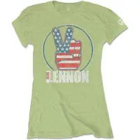 Ginza.se John Lennon: Ladies T-Shirt/Peace Fingers US Flag (Kiwi Green) (Small)