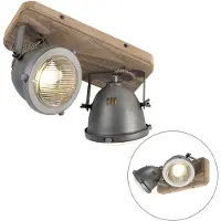 QAZQA Industriell smart spotlight grå med trä inkl. 2 WiFi GU10 - Emado