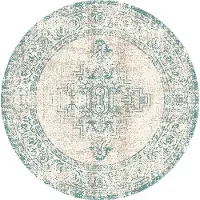 FRAAI Rund vintage matta | Spring Ethnic gräddvit/grön | Ø 240 cm | Polypropen | | Rund | Låg lugg