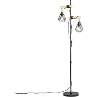 QAZQA Rustik golvlampa svart med trä 2-ljus - Chon