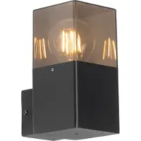 QAZQA Modern utomhusvägglampa svart IP44 med rökglas - Danmark