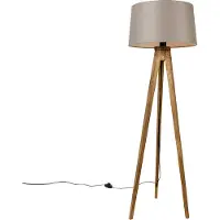 QAZQA Rustik stativlampa vintage trä med linneskärm taupe 45 cm - Tripod Classic
