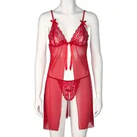 Nortie Gro Babydoll i Röd Spets Set - Röd - One size - Röd