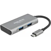 DeLOCK 63260 USB-hubb 2+2 Port USB-A, USB-C USB 3.2 Gen2 10 GBit/s med USB-C-kontakt Grå 63260