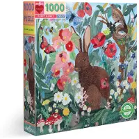 Eeboo : Piece and Love Poppy Bunny 1000-bitars fyrkantigt vuxenpussel Pussel fr vuxna och familjer inkluderar glansiga robusta bitar och minimalt