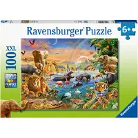 Ravensburger Savannah Jungle Vattenhål Pussel - 100 Unika Bitar | Barnvänligt, Utbildande Spel | Förbättrar Koncentration