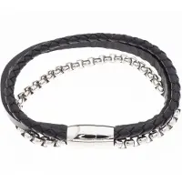 Silver Bar Staffan armband stål-läder 7667