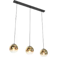 QAZQA Art Deco Hänglampa svart med guldglas avlång 3-ljus - Pallon
