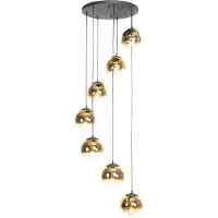 QAZQA Art Deco Hänglampa Svart med Guld Glas 7-ljus - Pallon