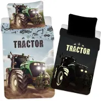 Licens sängkläder med traktormotiv - 140x200 cm - Vacker grön traktor - sängkläder som lyser i mörkret för barn - 100% bomull