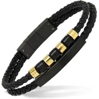 Ace of Spades svart armband med platta läder/stål SSLB-117GP