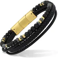 Ace of Spades svart armband läder/lavasten/stål SSLB-118GP