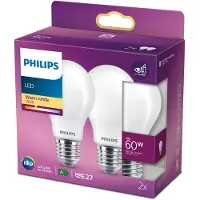 Philips LED Classic 60W Standard E27 Varmvit Icke-dimbar Förpackning med 2 vit