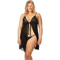 Nortie Gro Babydoll i Svart Spets Set Plus-Size - Svart - Plus size - Svart