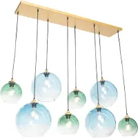 QAZQA Smart pendellampa mässing med blått och grönt glas 8-ljus inkl. 8 Wifi G95 - Sandra