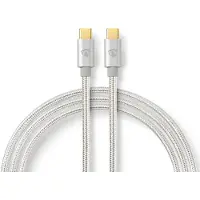Nedis USB-kabel | USB 2.0 | USB-C(tm) Hane | USB-C(tm) Hane | 100 W | 480 Mbps | Guldplaterad | 2.00 m | Rund | Flätad / Nylon | Silver | Kartong med täckt fönster