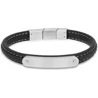 Ace of Spades svart armband med platta läder/stål SSLB-104