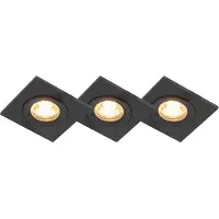 QAZQA Set med 3 badrumsinfällda spotlights svarta fyrkantiga IP44 - Xena