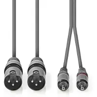 Nedis Balanserad ljudkabel | 2x XLR 3-Pin Hane | 2x RCA Hane | Nickelplaterad | 1.50 m | Rund | PVC | Mörkgrå | Kartonghylsa