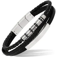 Ace of Spades svart armband med platta läder/stål SSLB-109
