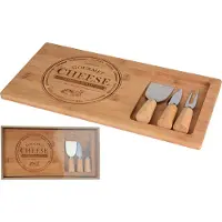 Excellent houseware Ostbricka i bambu 38x18,5cm med 3 ostknivar / Ostbräda med knivar / Ostserveringsset