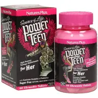 Natures Plus , Source of Life, Power Teen, women's, sugar-free, natural raspberry flavor, 60 chewable tablets
