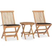 vidaXL Hopfällbar matgrupp med dyna för trädgården 3 delar massiv teak